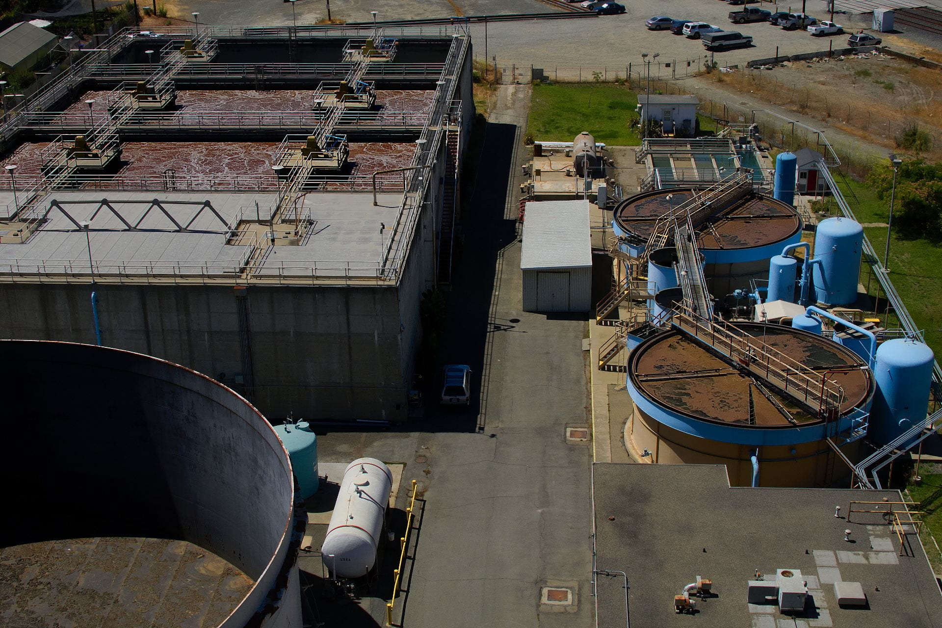 The image shows a wastewater treatment plant.