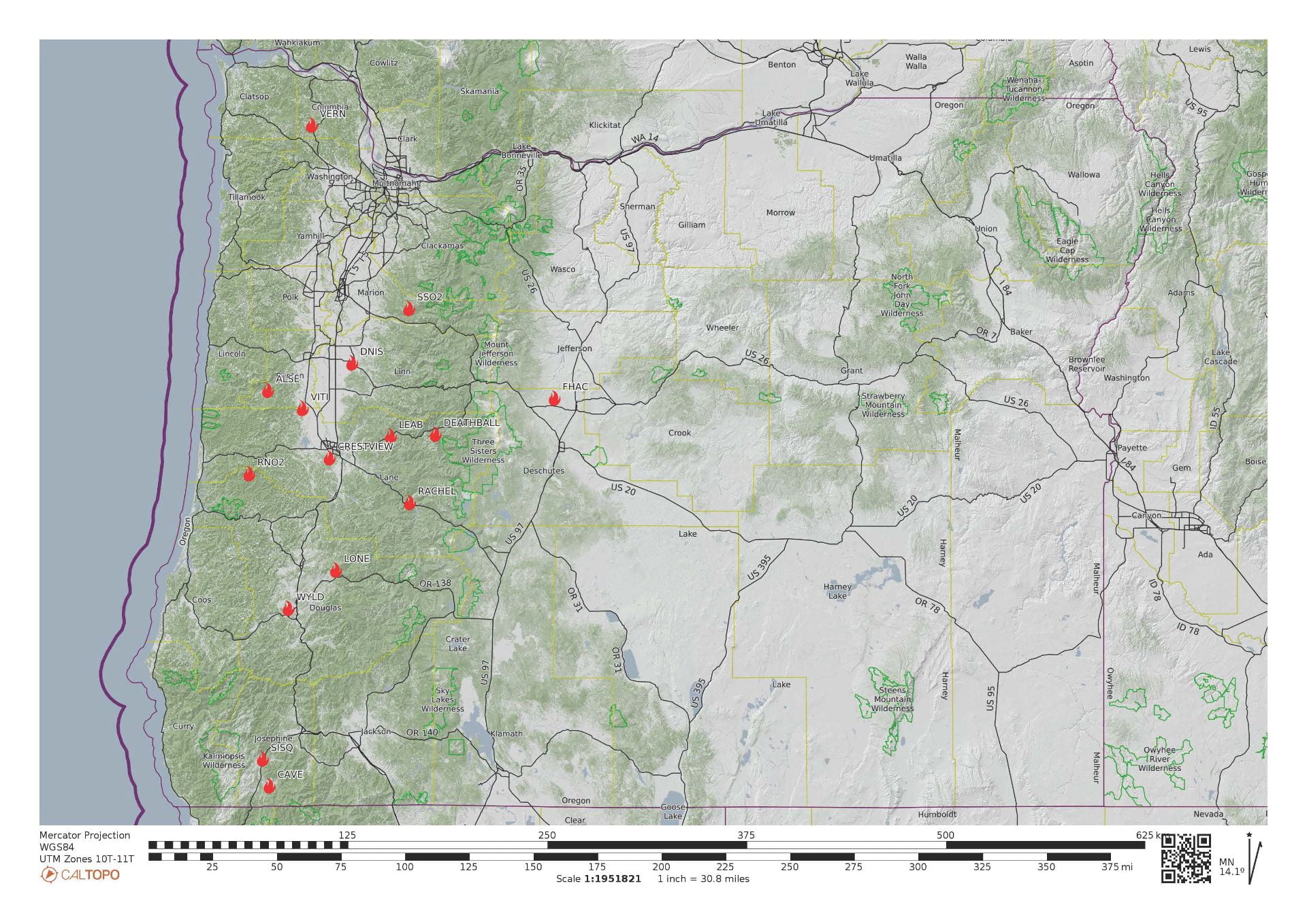 This map shows locations in Western and Central Oregon where the Oregon Hazards Lab has installed wildfire smoke detection sensors.
